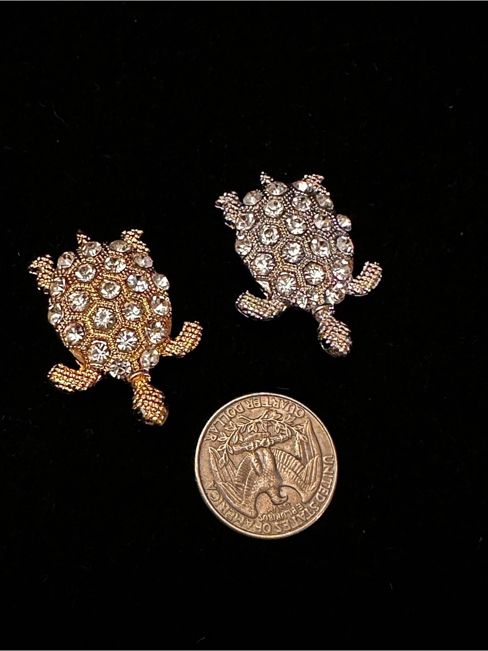 Crystal Turtle Brooch Pin - Gold and Silver Tones